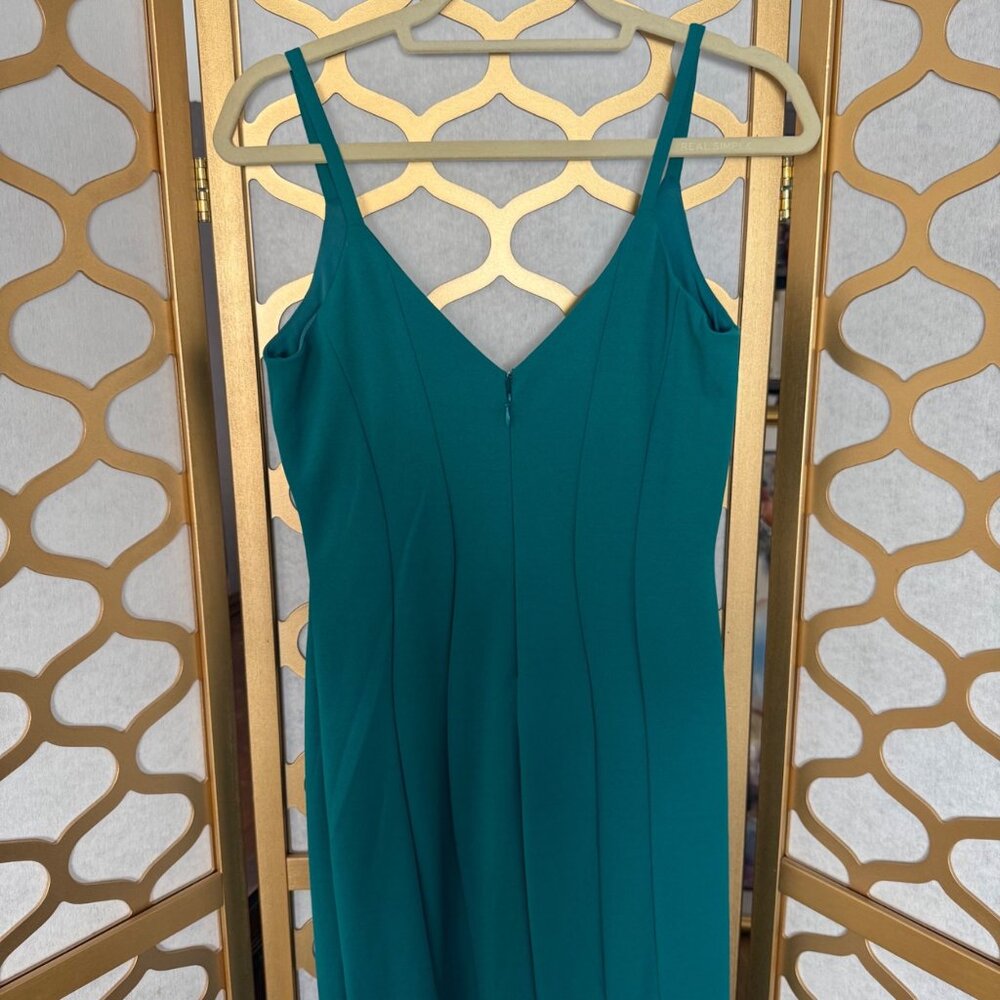 Vintage Y2K Jump Apparel Size 3/4 Teal Green V-Neck Seamed Mermaid Evening Gown - Picture 13 of 16